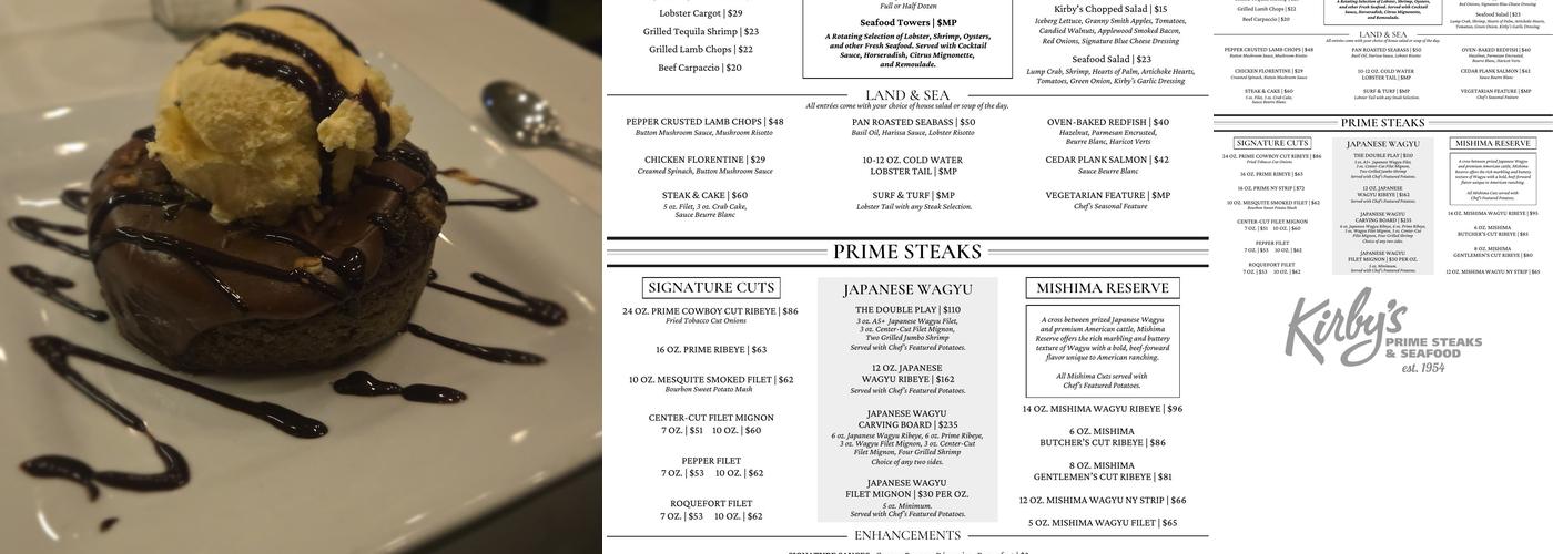 Kirby's Steakhouse Menu