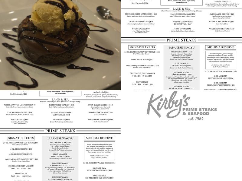 Kirby's Steakhouse Menu