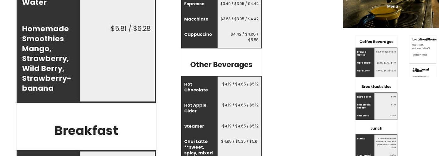 Higher Grounds Cafe Menu