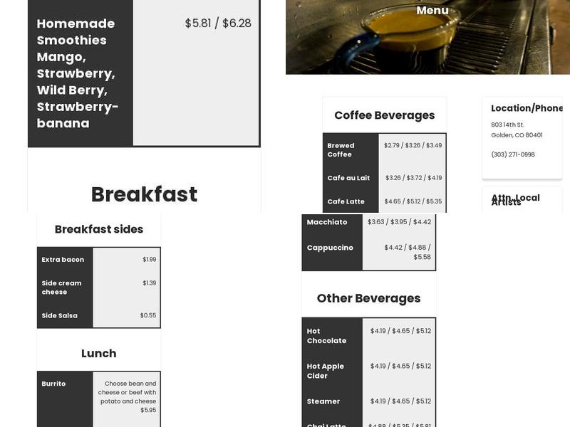 Higher Grounds Cafe Menu