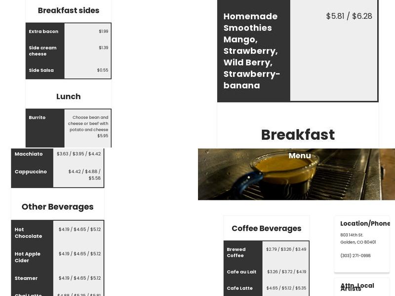 Higher Grounds Cafe Menu