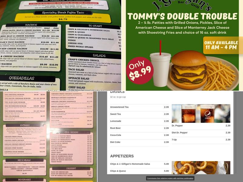 J. Gilligan's Bar & Grill Menu