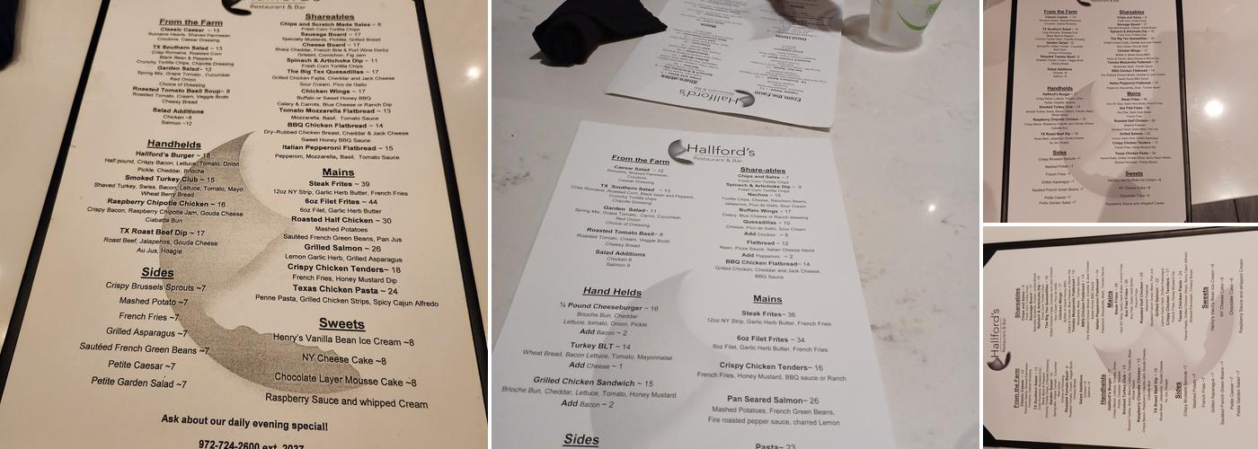 Hallfords Bar and Grill Menu