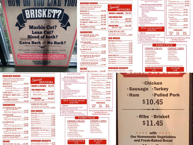 Spring Creek Barbeque Menu