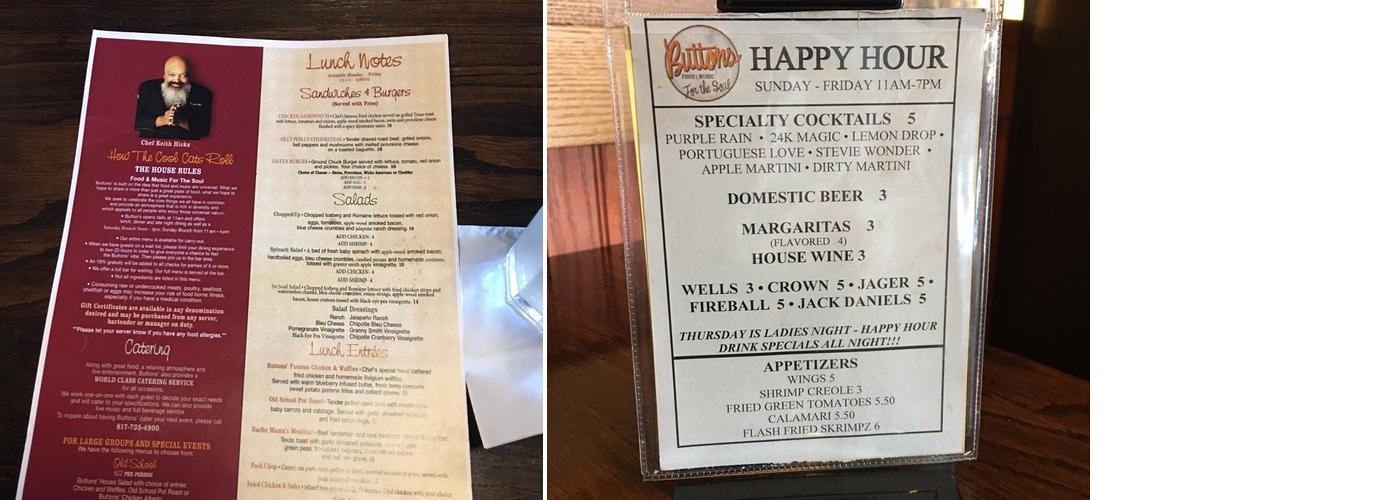 Buttons Restaurant Menu