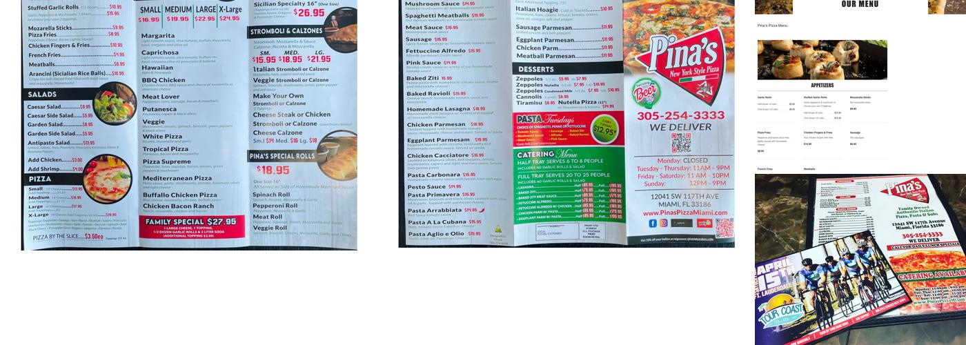 Pina's Pizza Menu