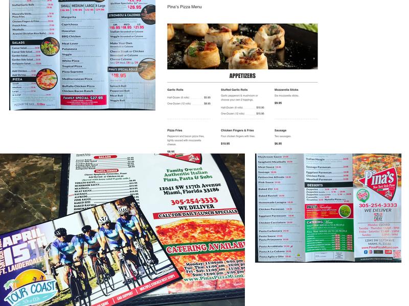 Pina's Pizza Menu