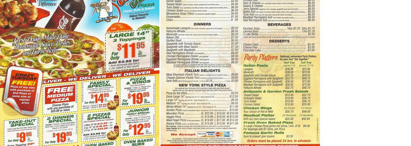 Jerry & Joe's Pizza Menu