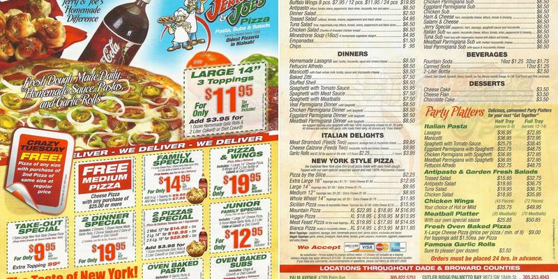 Jerry & Joe's Pizza Menu