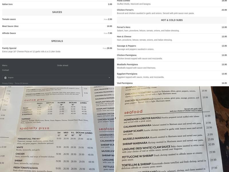 Ferrari's Pizza & Italian Restaurant Menu