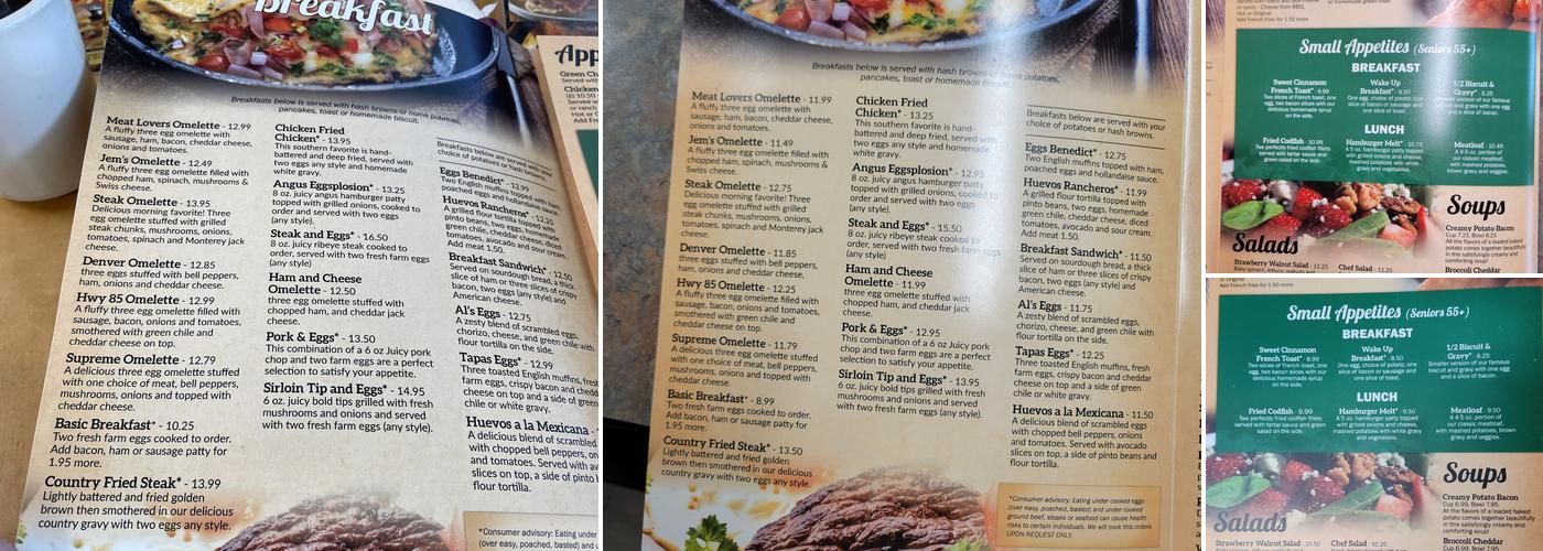 Jem's Cafe La Salle Menu