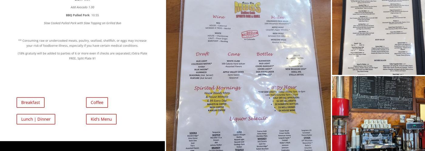 Canon City MUGS Menu