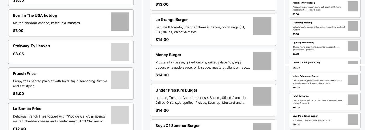 Rock That Burger Menu
