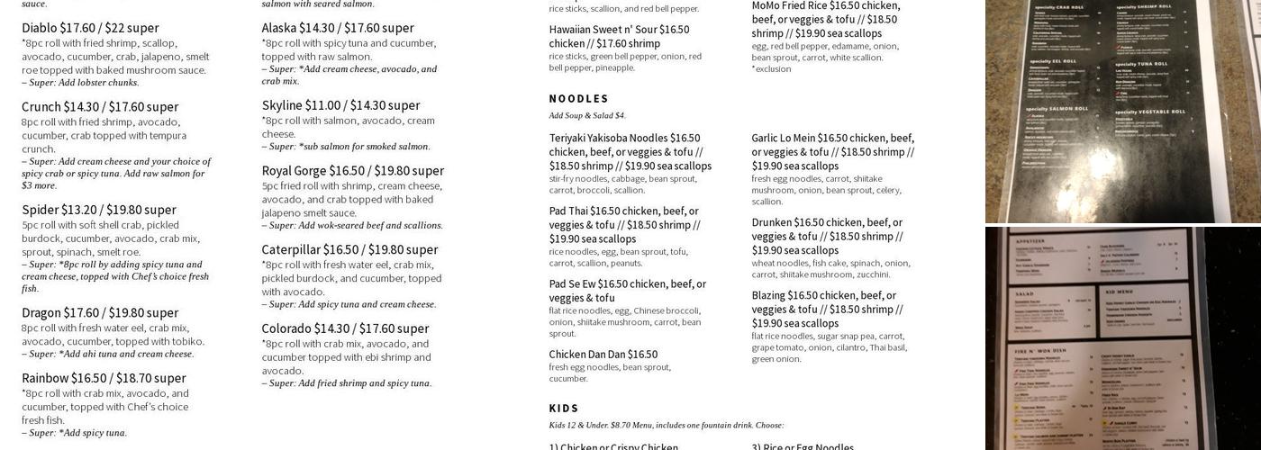 MoMo Sushi. Wok. Grill Menu