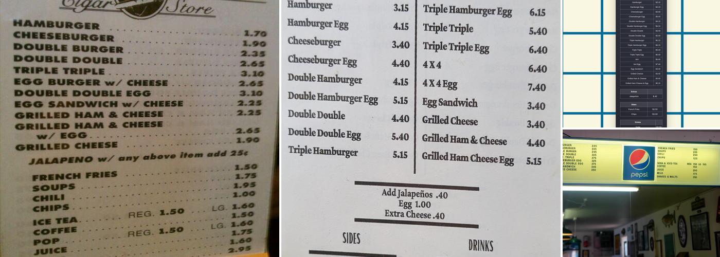 Owl Cigar Store Menu