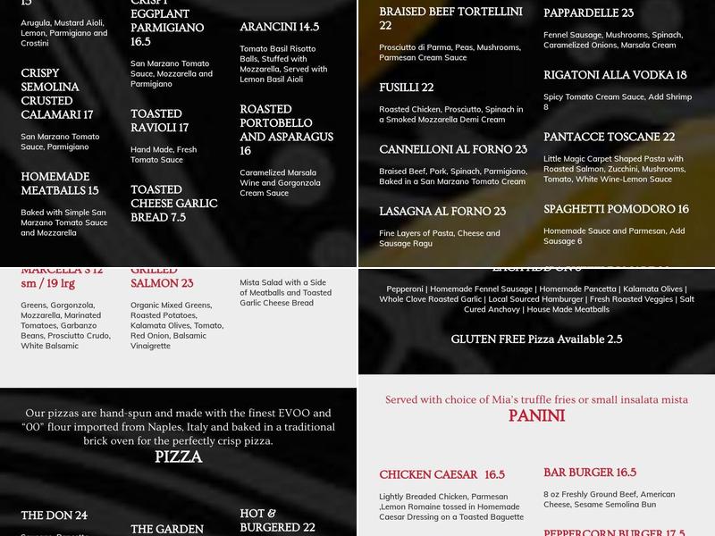 Marcella's Mia Sorella Menu