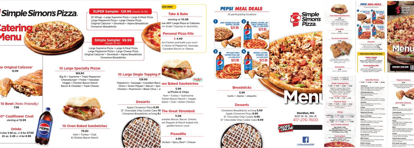 Simple Simon's Pizza Menu