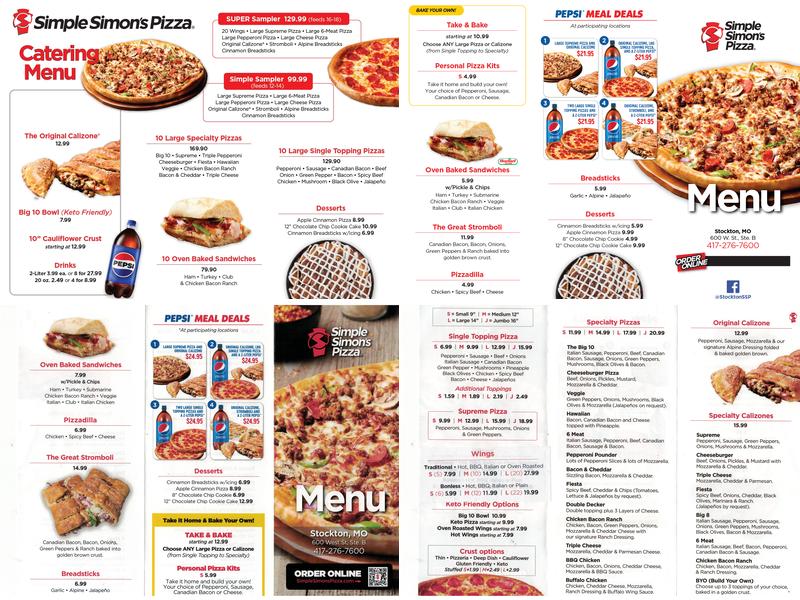 Simple Simon's Pizza Menu