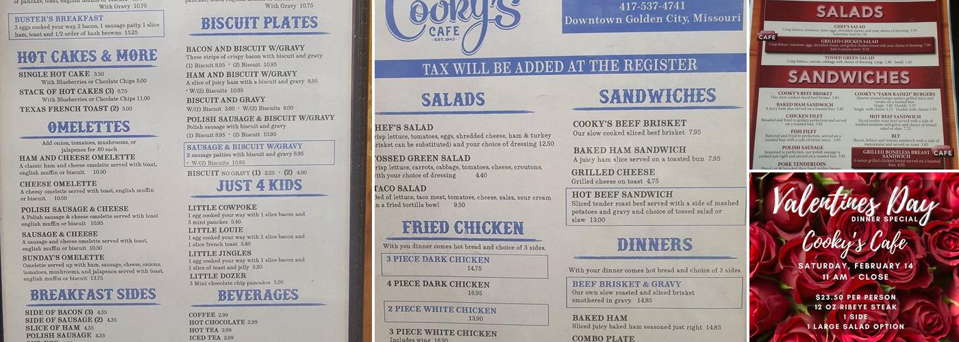 Cooky's Cafe Menu