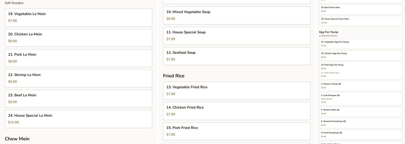 Oriental Star Menu