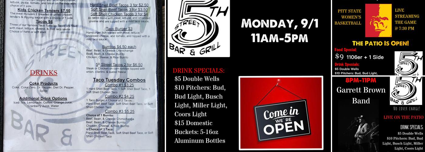 5th Street Bar & Grill Menu