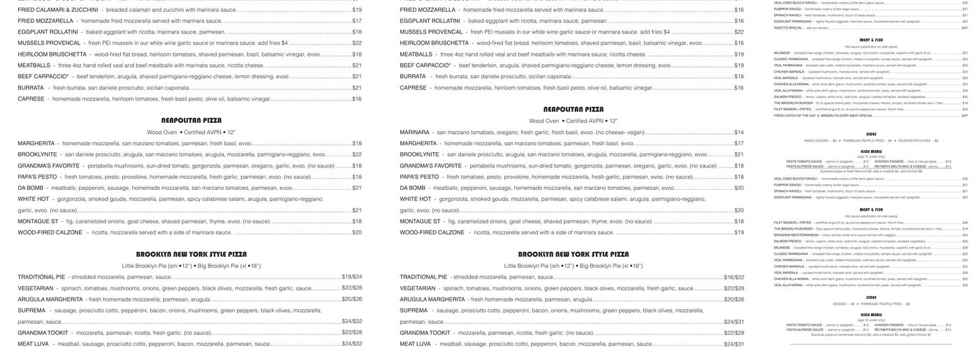 Apizza Brooklyn Resto + Vino - Pinecrest Menu