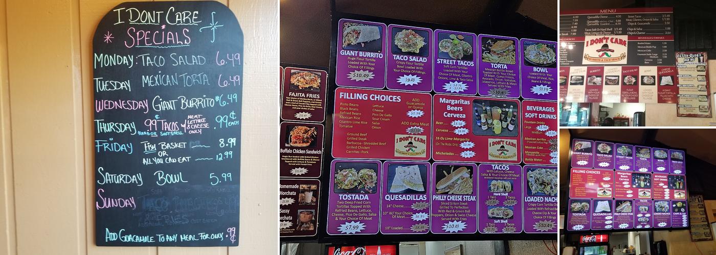 I Don't Care Restaurant Menu