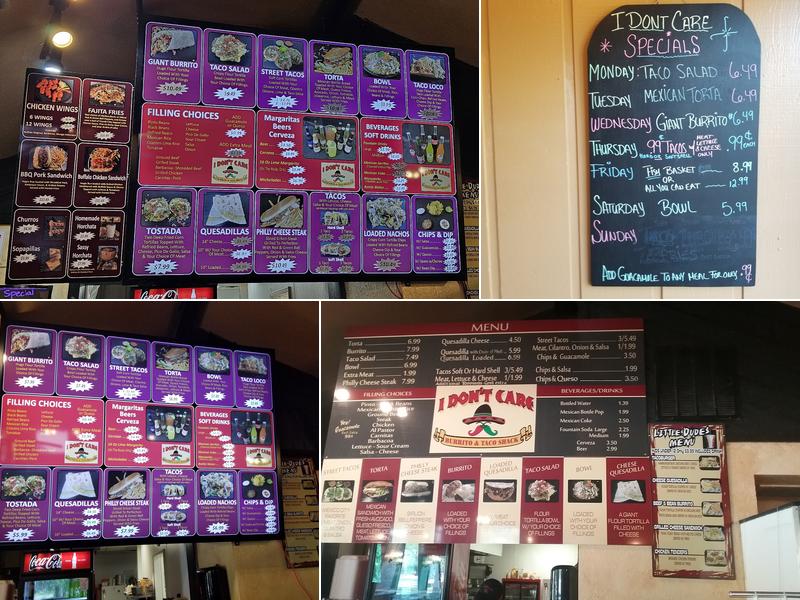 I Don't Care Restaurant Menu