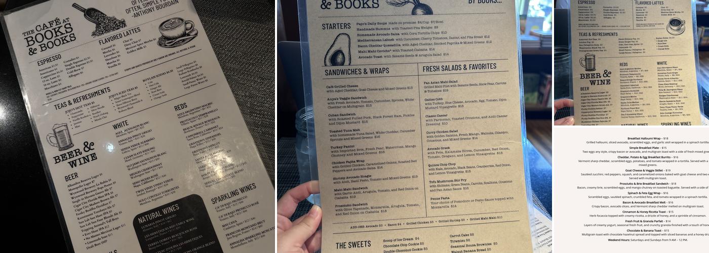 The Café at Books & Books Menu