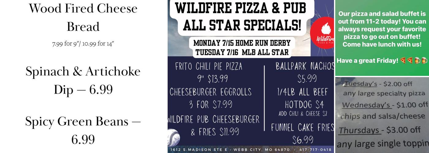 WildFire Pizza and Pub Menu