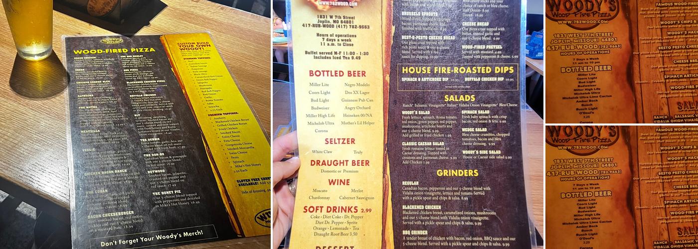 Woody's Wood-Fire Pizza Bar & Oven Menu