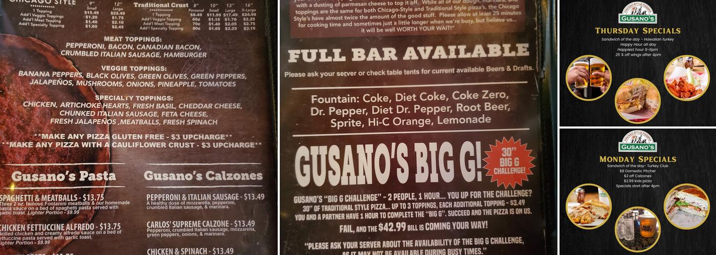 Gusano's Chicago Style Pizzeria Menu
