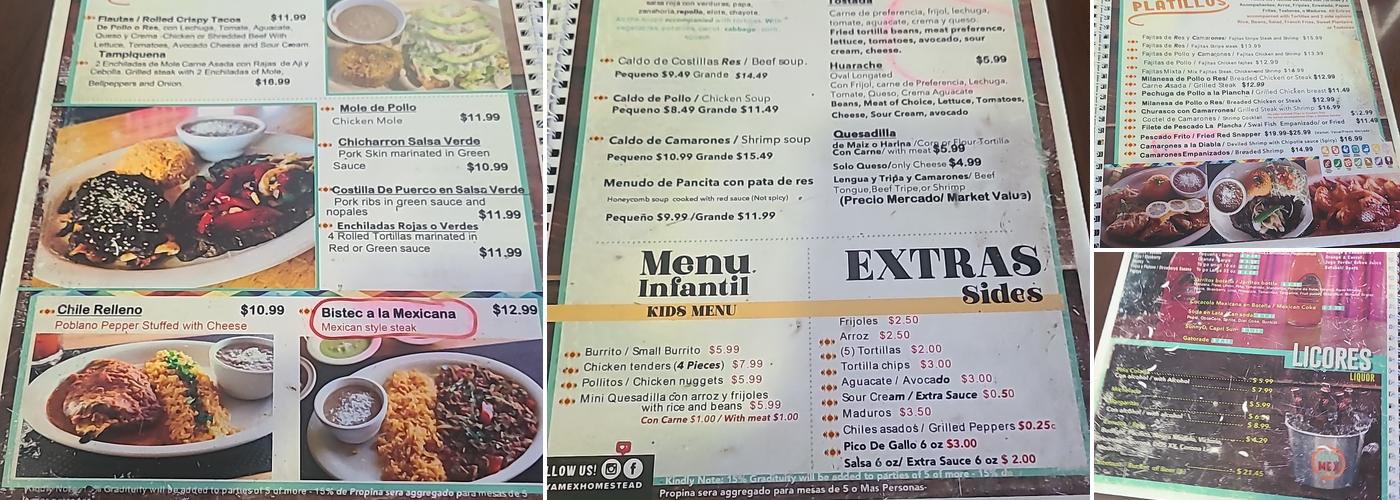 MAYAMEX RESTAURANT Menu