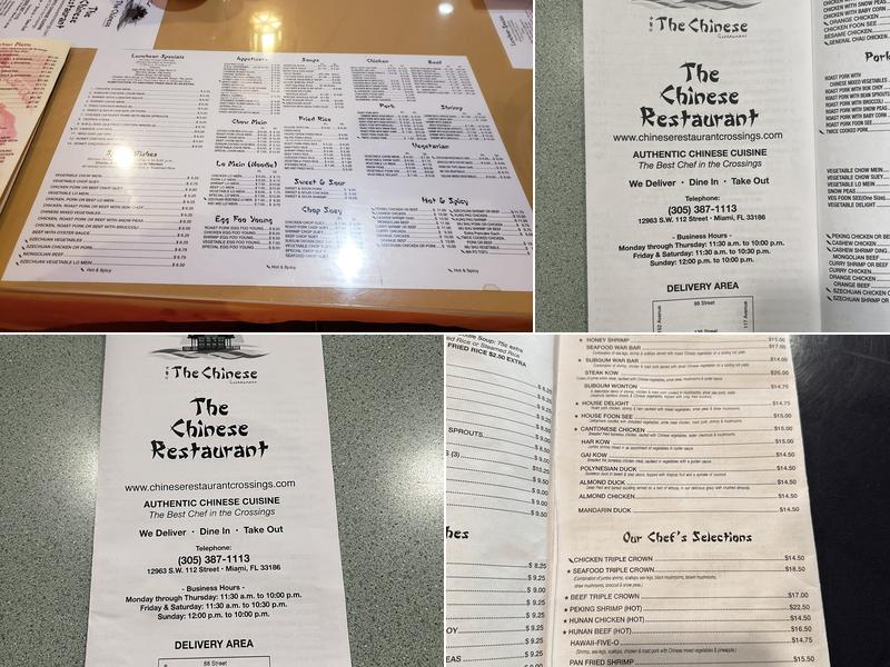 The Chinese Restaurant Of Crossings Menu