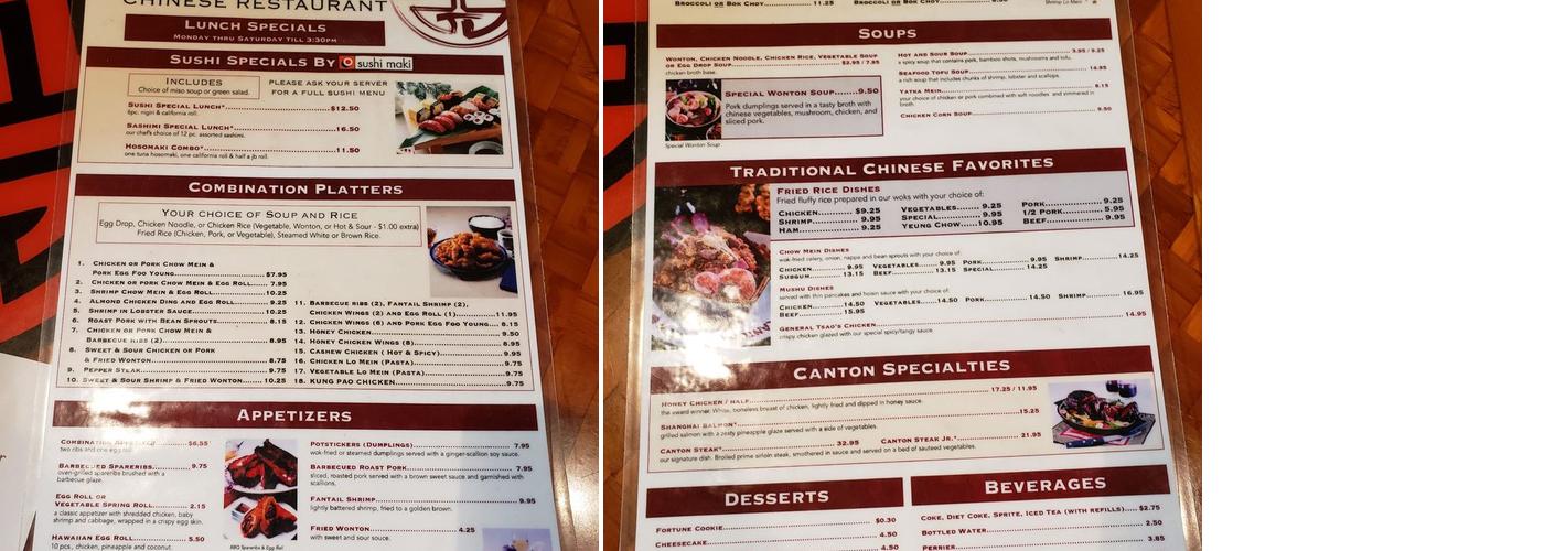 Canton Chinese Restaurant Menu