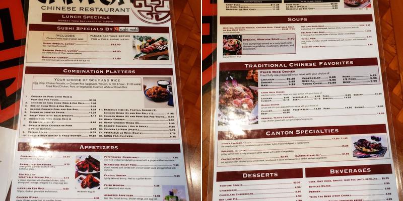 Canton Chinese Restaurant Menu