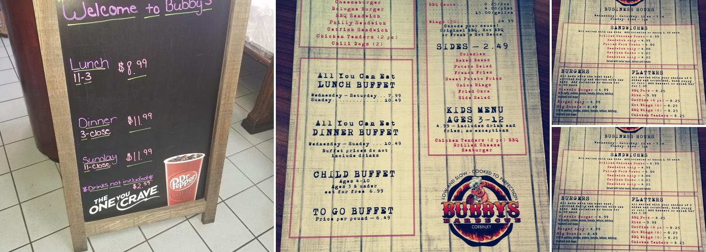 Bubby's BBQ Menu