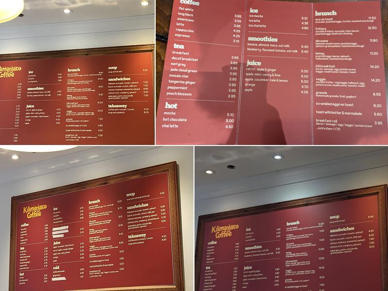 Kilimanjaro Coffee Menu