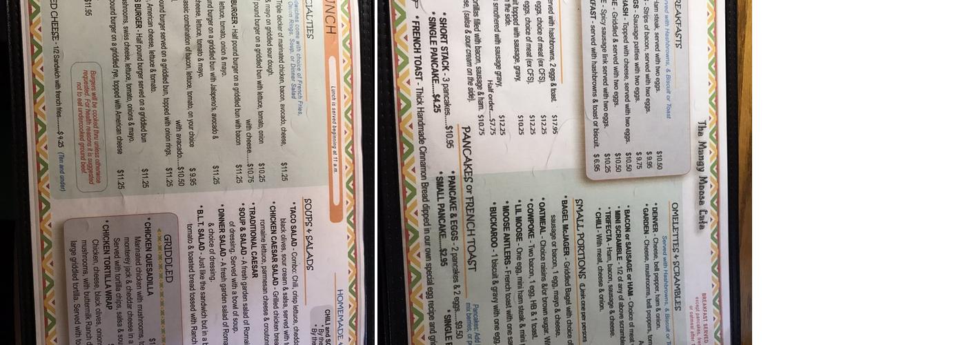 Mangy Moose Cafe & RV Park Menu