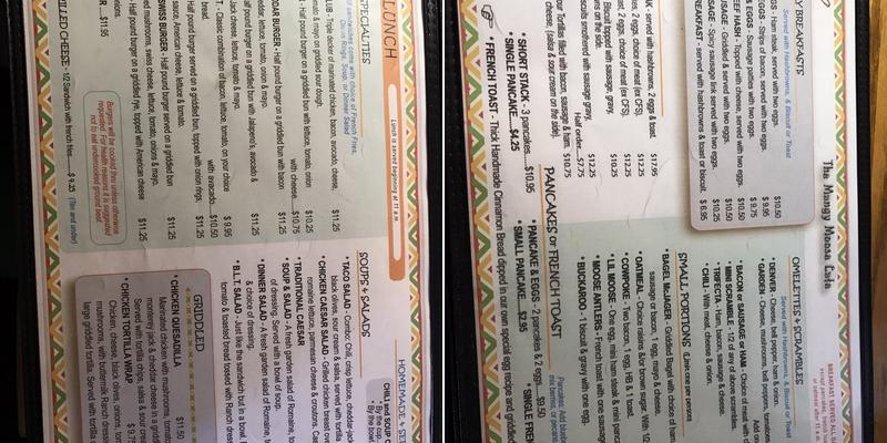 Mangy Moose Cafe & RV Park Menu