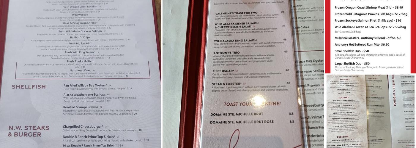 Anthony's at Coeur d'Alene Menu