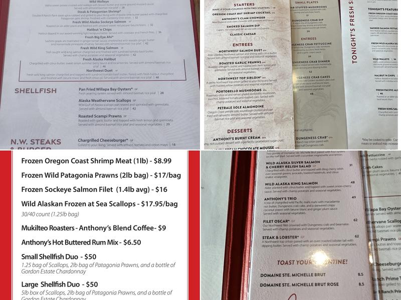 Anthony's at Coeur d'Alene Menu