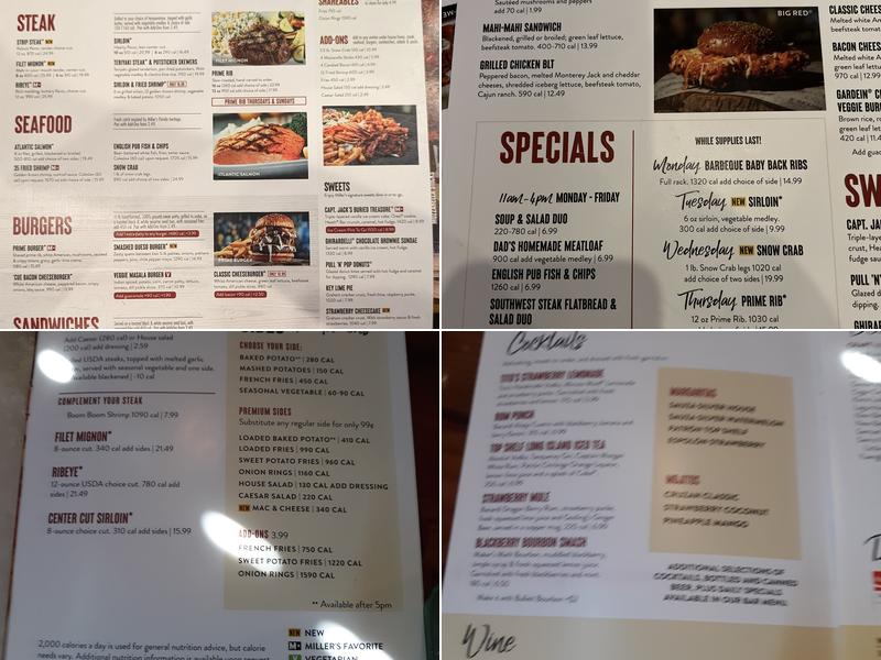 Miller's Ale House Menu