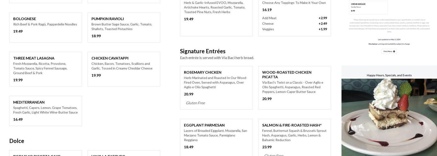 Via Baci Menu