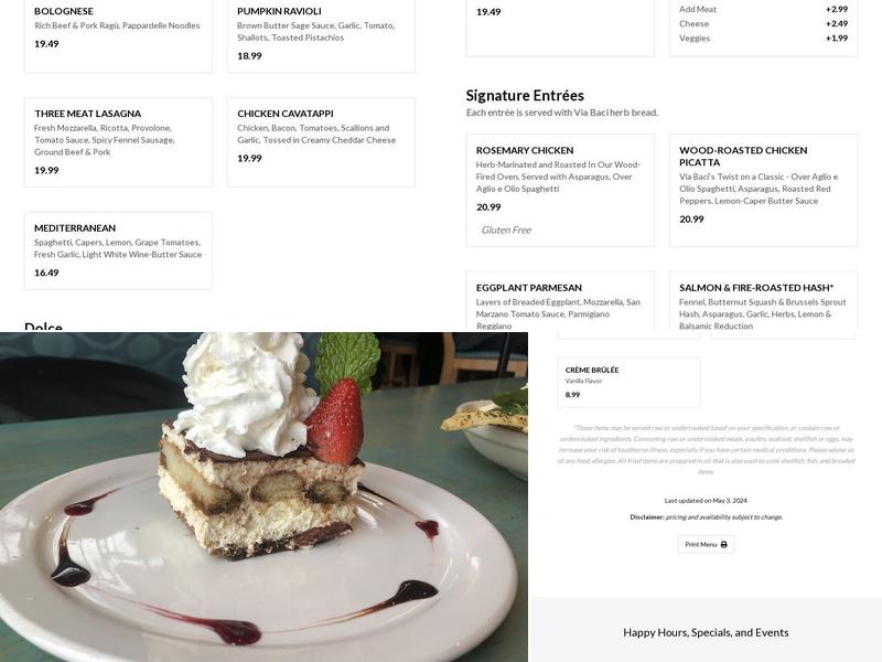 Via Baci Menu