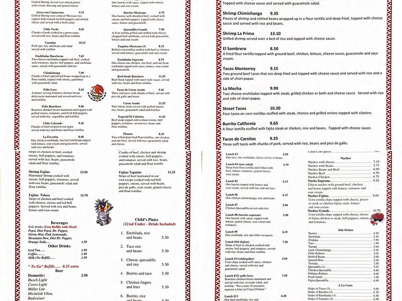 El Cabritos Menu