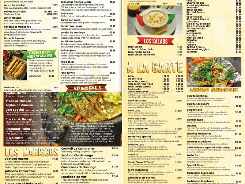 Los Luna's Mexican Restaurant Menu