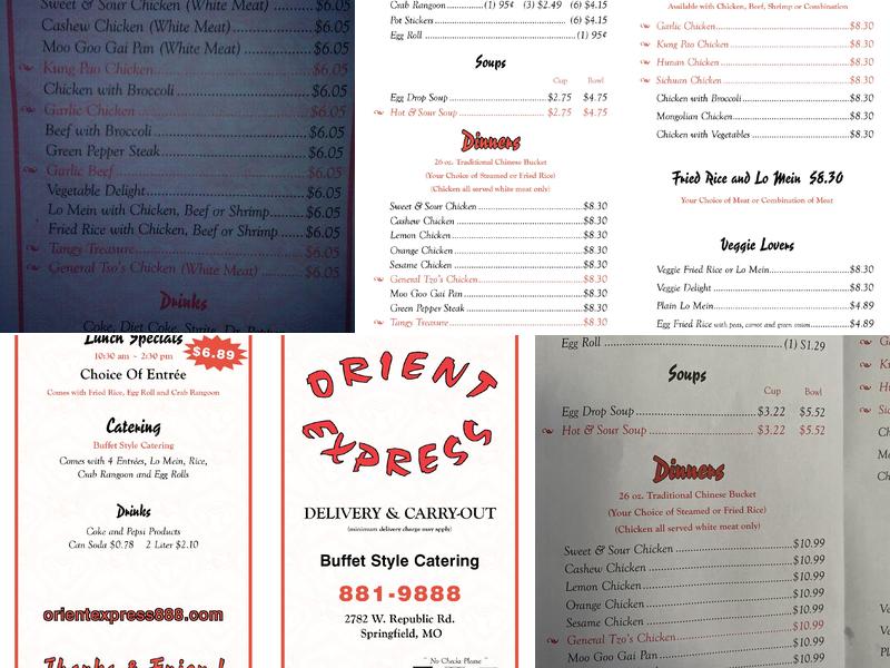Orient Express Delivery Menu