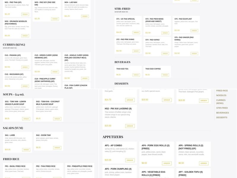 US THAI CAFE Menu