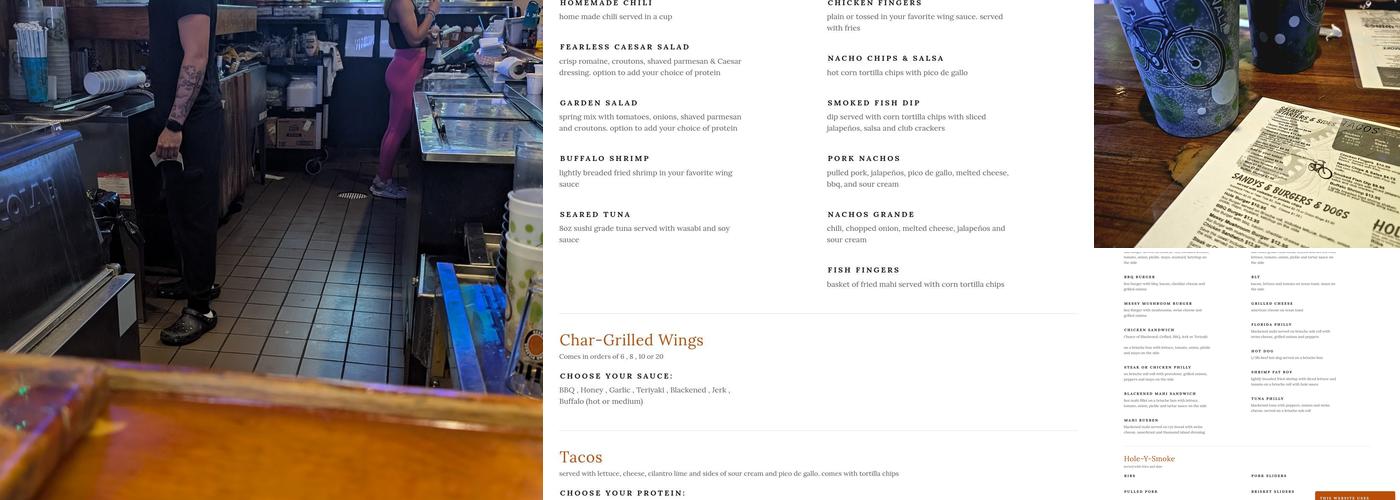 Hole In The Wall Tavern Menu